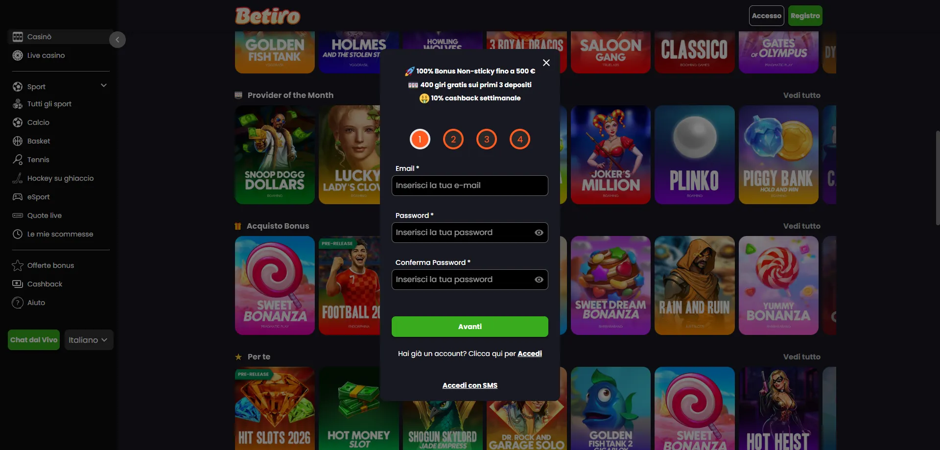 Recupero password Betiro Casino — reimposta l'accesso al tuo account