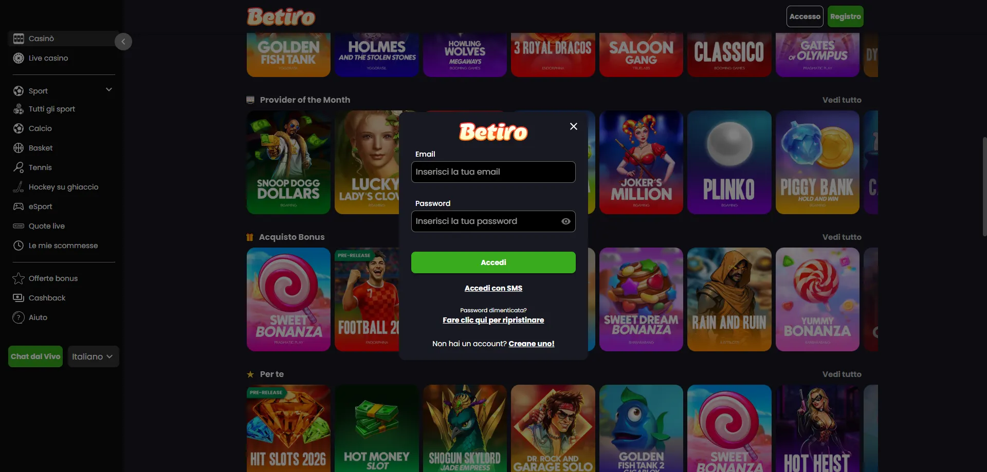 Accesso account Betiro Casino su iPhone con Safari