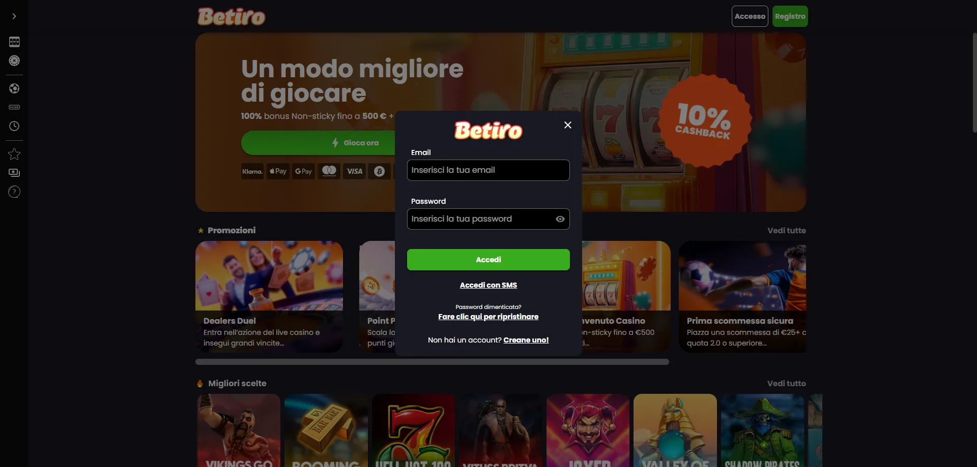 Procedura di betiro casino login — accedi al tuo account online