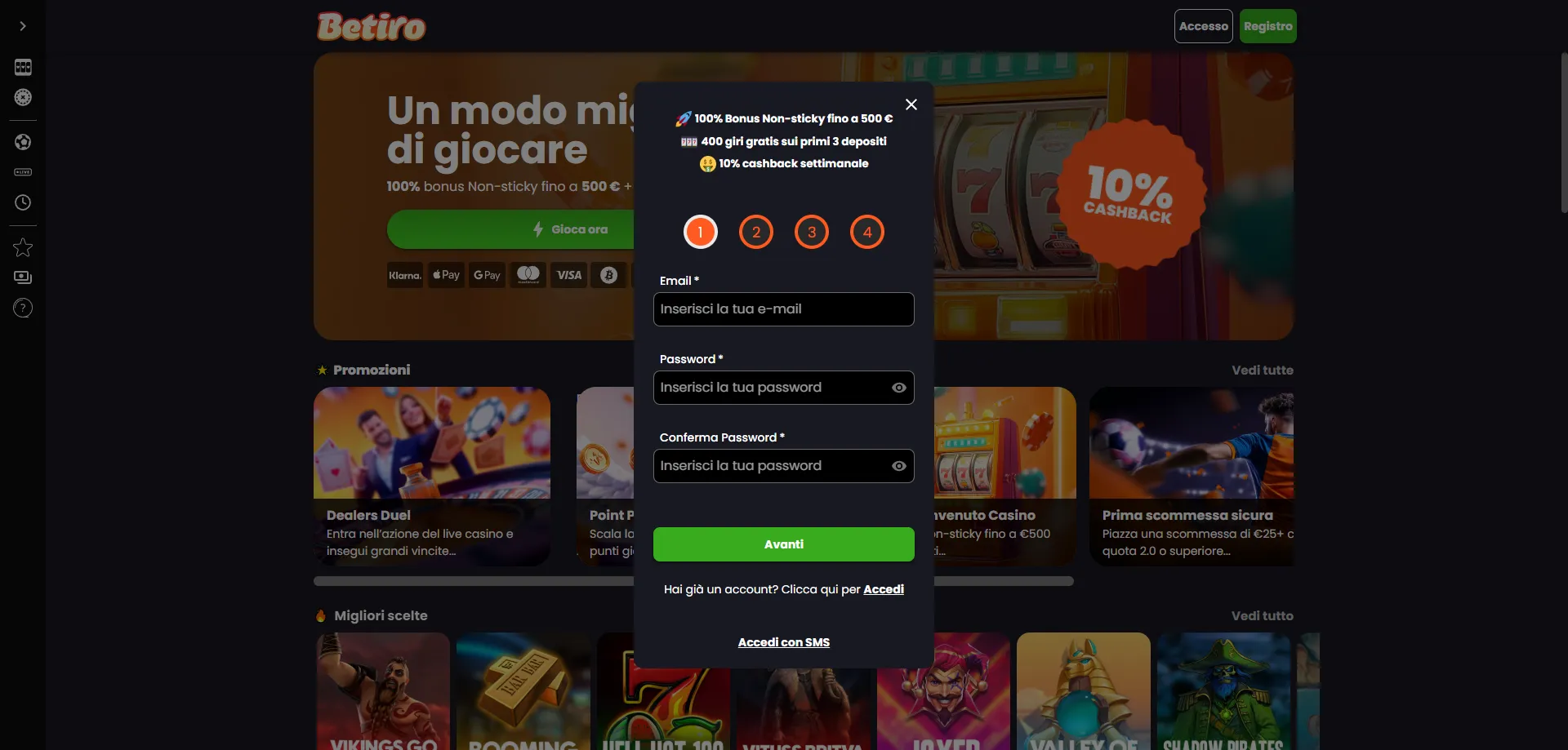 Registrazione e primo deposito su Betiro Casino passo dopo passo