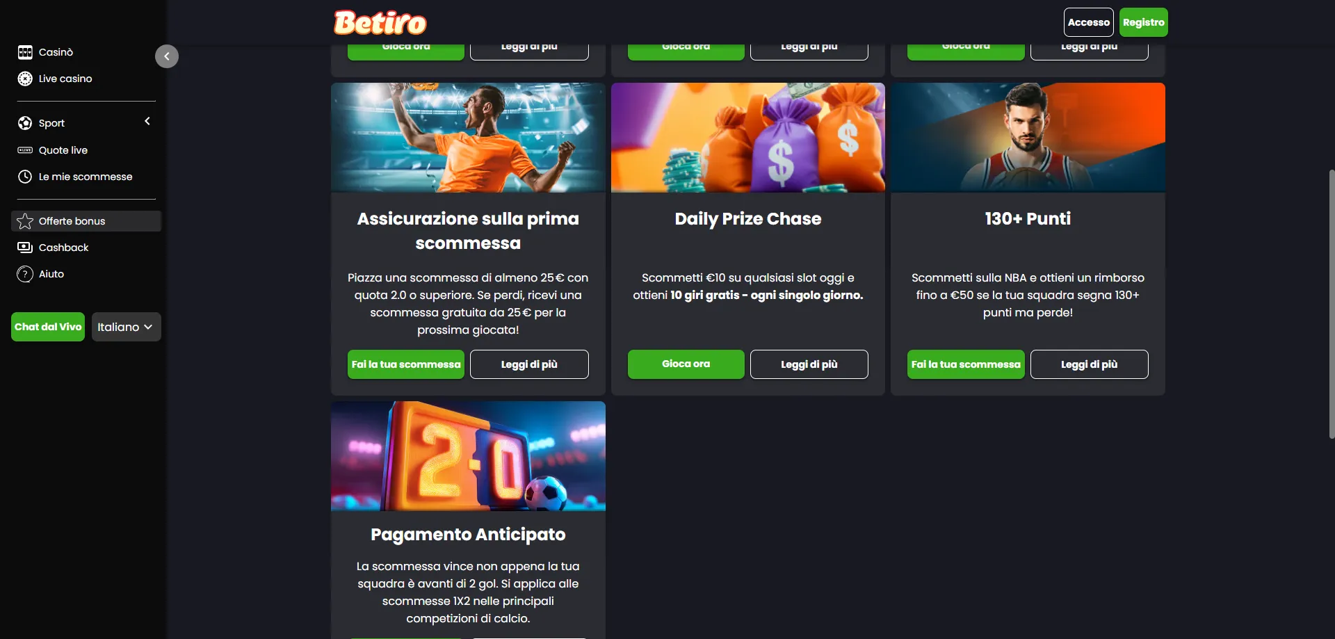 Promozioni e offerte settimanali su Betiro Casino — reload e giri gratis